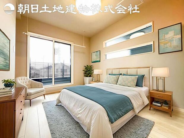 【寝室】時間がゆったりと流れるのを感じるプライベート空間です。リビングで楽しくすごしたあとはリラックスタイムを愉しめます。※家具等はCG合成です。