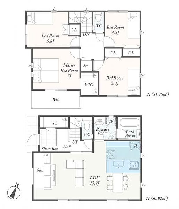 【間取り図】シューズインクローゼットやテレビ裏収納など収納豊富です。
