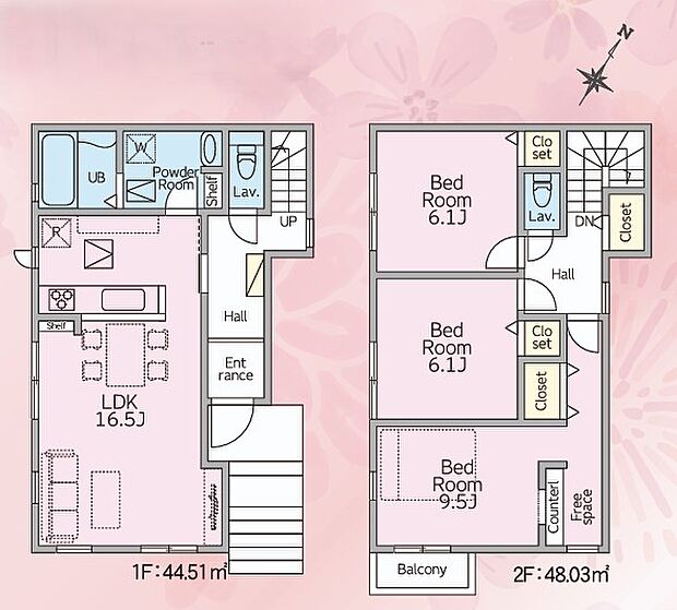 【間取り図】全居室6帖以上の使い勝手の良い間取りとなります。