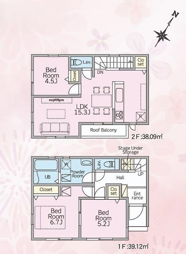 【間取り図】明るいリビングが特徴となる2階リビングの間取りです