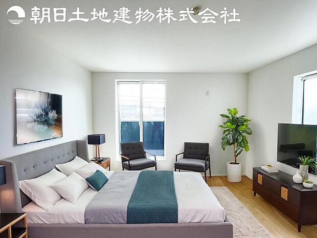 【寝室】時間がゆったりと流れるのを感じるプライベート空間です。リビングで楽しくすごしたあとはリラックスタイムを愉しめます。※家具等はCG合成です。