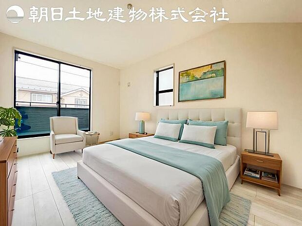 【寝室】時間がゆったりと流れるのを感じるプライベート空間です。リビングで楽しくすごしたあとはリラックスタイムを愉しめます。※家具等はCG合成です。