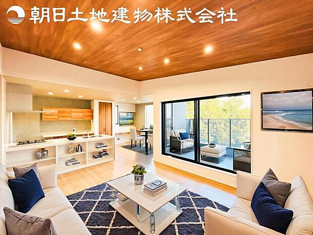 【リビング】開口部からたくさんの採光が望める快適空間となりご家族が集まりやすいリビングです。※家具等はCG合成となります。