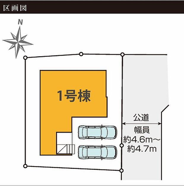 【区画図】駐車スペース並列2台（車種による）ゆったり停められる区画となっております。