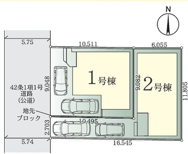 【区画図】駐車スペース2台(車種による)ございます。