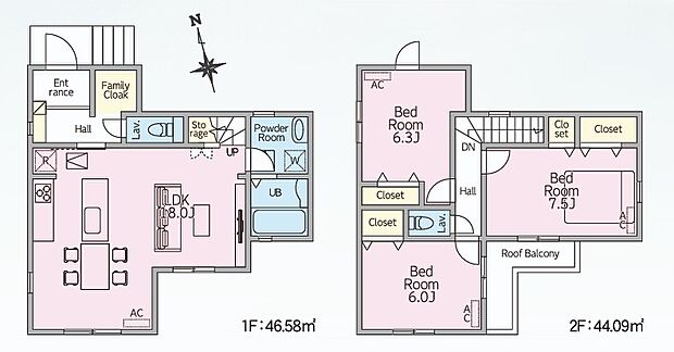 【間取り図】各居室6帖以上で、ファミリークロークもあるこだわりの3LDKの間取りです。