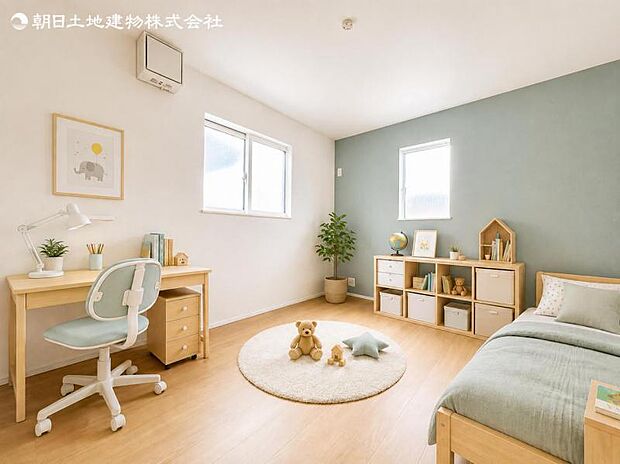 【子供部屋】2面より光を取り込み明るいお部屋となっております。※家具等はCG合成です。