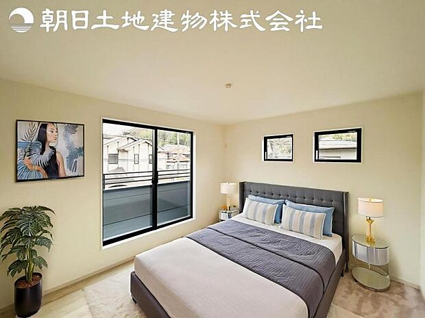 【寝室】時間がゆったりと流れるのを感じるプライベート空間です。リビングで楽しくすごしたあとはリラックスタイムを愉しめます。※家具等はCG合成です。