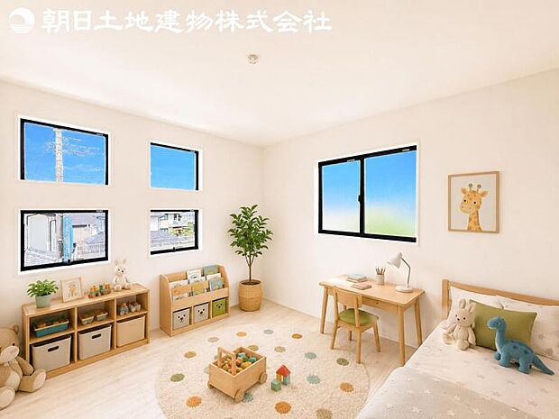 【子供部屋】2面より光を取り込み明るいお部屋となっております。※家具等はCG合成です。