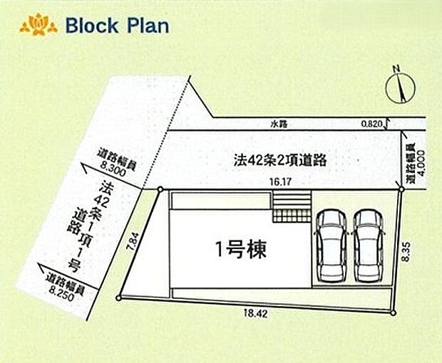 【区画図】駐車場並列2台の好条件です。(車種による)