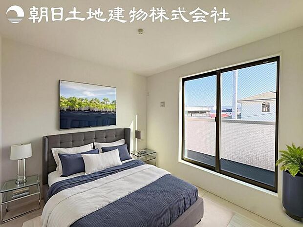 【寝室】道行く人の視線を気にせず暮らせる安心感。そして窓から見える空がさらなる解放感を演出します。※家具等はCG合成です。