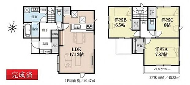 【間取り図】各居室6帖以上あり、収納豊富な間取りの1軒です。