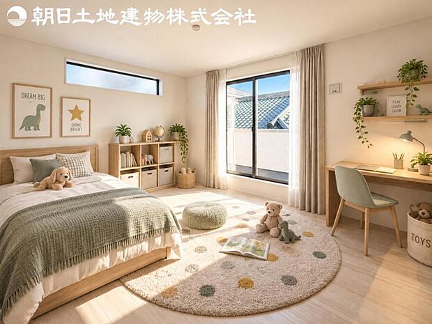 【洋室】2面より光を取り込み明るいお部屋となっております。※家具や小物等はCG合成です。