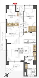 ベルドゥムール海老名弐番館 3LDKの間取図画像