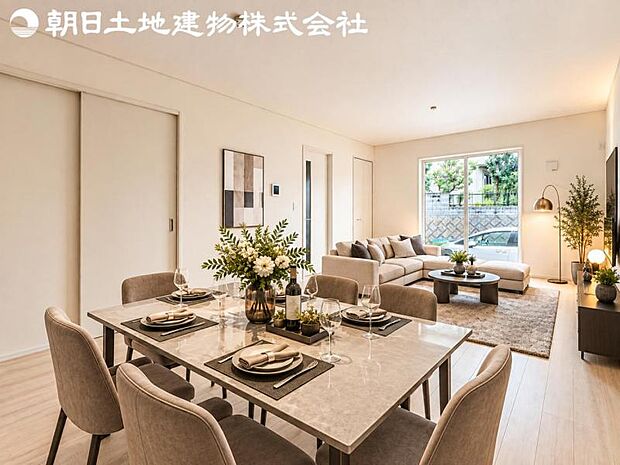 【リビング】静寂も喧騒も楽しめるご家族のお気に入りの大空間。いつまでもその場にいたくなる心地よさがご家族を繋げます。※家具や小物等はCG合成です。