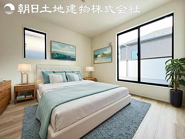 【寝室】道行く人の視線を気にせず暮らせる安心感。そして窓から見える空がさらなる解放感を演出します。※家具等はCG合成です。