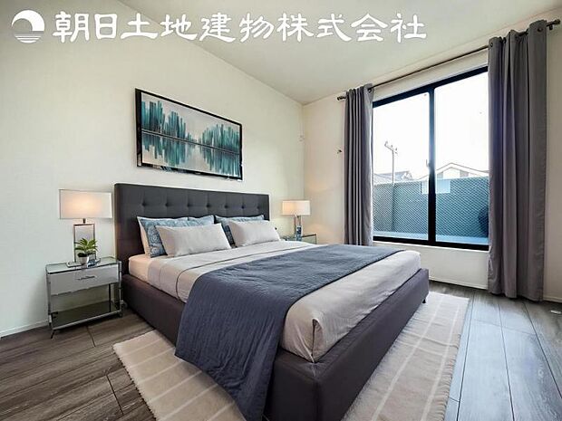 【寝室】道行く人の視線を気にせず暮らせる安心感。そして窓から見える空がさらなる解放感を演出します。※家具等はCG合成です。