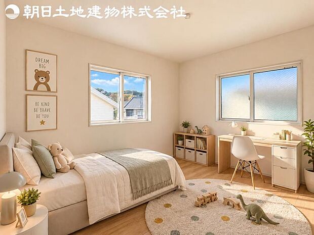 【子供部屋】道行く人の視線を気にせず暮らせる安心感。そして窓から見える空がさらなる解放感を演出します。※家具や小物等はCG合成です。