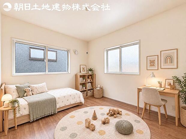 【子供部屋】道行く人の視線を気にせず暮らせる安心感。※家具や小物等はCG合成です。