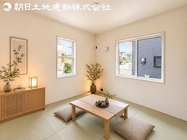 【和室】リビングの隣にはほっと寛げる和室をご用意。来客者の宿泊スペースにもいいですね。※家具や小物等はCG合成です。