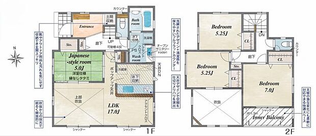 【間取図】各居室5帖以上あり、LDK吹き抜けなど開放感のあるオシャレな間取りです。