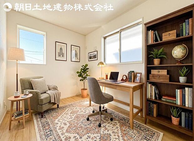 【書斎】道行く人の視線を気にせず暮らせる安心感。そして窓から見える空がさらなる解放感を演出します。※家具等はCG合成です。