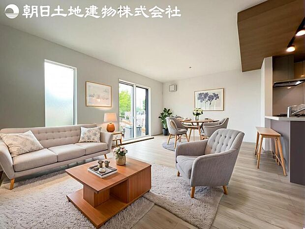 【リビング】静寂も喧騒も楽しめるご家族のお気に入りの大空間。いつまでもその場にいたくなる心地よさがご家族を繋げます。※家具等はCG合成です。