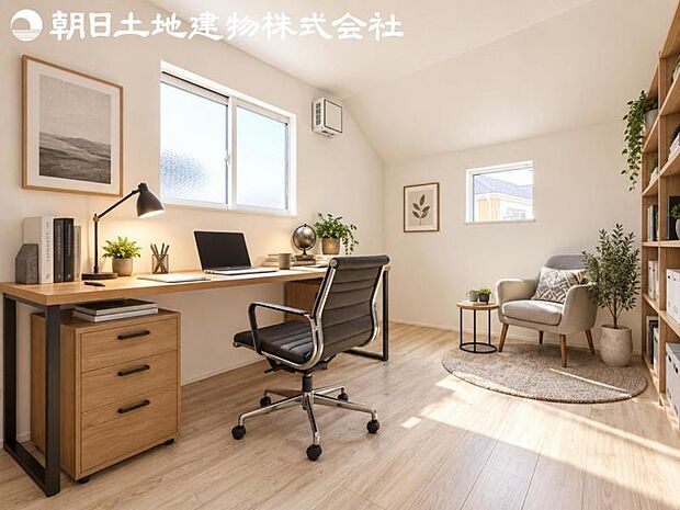 【洋室】2面より光を取り込み明るいお部屋となっております。※家具や小物等はCG合成です。