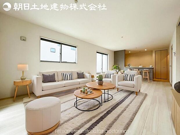 【リビング】静寂も喧騒も楽しめるご家族のお気に入りの大空間。いつまでもその場にいたくなる心地よさがご家族を繋げます。※家具等はCG合成です。