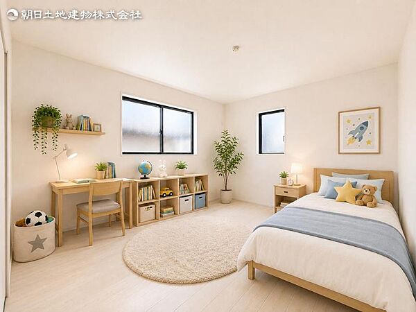 【子供部屋】道行く人の視線を気にせず暮らせる安心感。そして窓から見える空がさらなる解放感を演出します。※家具等はCG合成です。