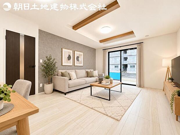 【リビング】開口部からたくさんの採光が望める快適空間となりご家族が集まりやすいリビングです。※家具や小物等はCG合成です。