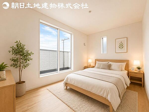 【寝室】時間がゆったりと流れるのを感じるプライベート空間です。リビングで楽しくすごしたあとはリラックスタイムを愉しめます。※家具等はCG合成です。