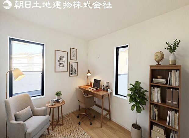 【書斎】2面より光を取り込み明るいお部屋となっております。※家具等はCG合成です。