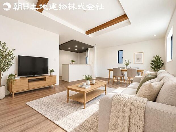 【リビング】静寂も喧騒も楽しめるご家族のお気に入りの大空間。いつまでもその場にいたくなる心地よさがご家族を繋げます。