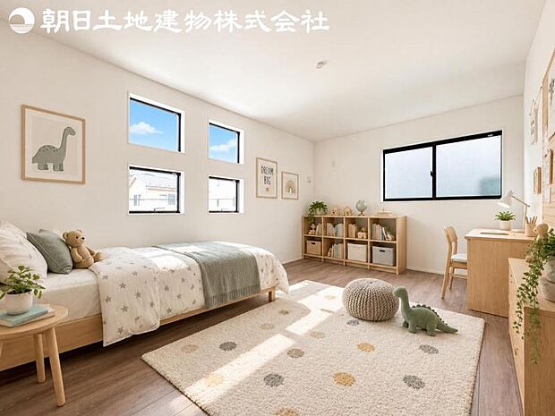 【子供部屋】道行く人の視線を気にせず暮らせる安心感。そして窓から見える空がさらなる解放感を演出します。※家具等はCG合成です。