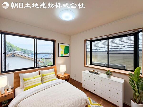 【寝室】時間がゆったりと流れるのを感じるプライベート空間です。リビングで楽しくすごしたあとはリラックスタイムを愉しめます。