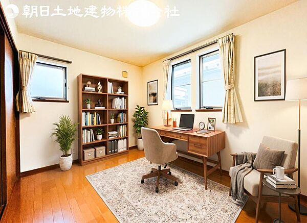 【書斎】2面より光を取り込み明るいお部屋となっております。※家具等はCG合成です。