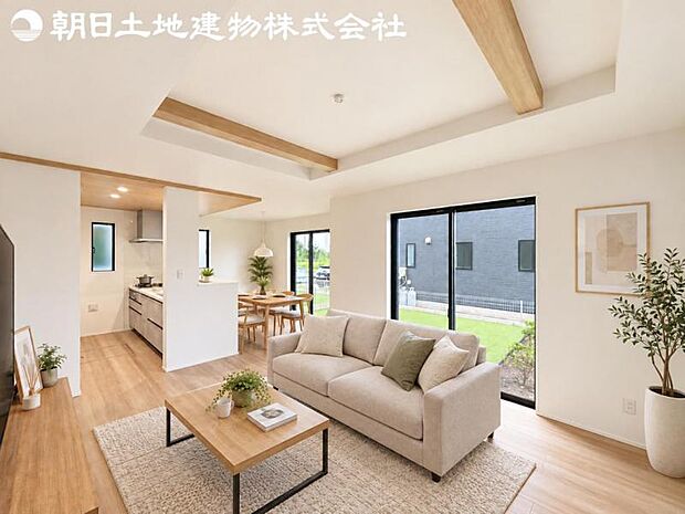 【リビング】静寂も喧騒も楽しめるご家族のお気に入りの大空間。いつまでもその場にいたくなる心地よさがご家族を繋げます。※家具等はCG合成です。