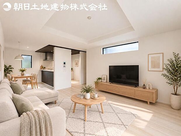 【リビング】静寂も喧騒も楽しめるご家族のお気に入りの大空間。いつまでもその場にいたくなる心地よさがご家族を繋げます。※家具等はCG合成です。
