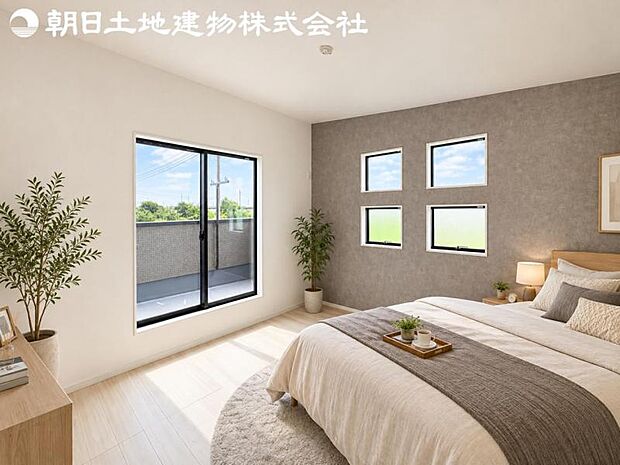 【寝室】時間がゆったりと流れるのを感じるプライベート空間です。リビングで楽しくすごしたあとはリラックスタイムを愉しめます。※家具等はCG合成です。