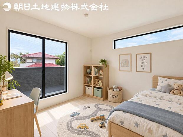 【子供部屋】道行く人の視線を気にせず暮らせる安心感。そして窓から見える空がさらなる解放感を演出します。※家具等はCG合成です。