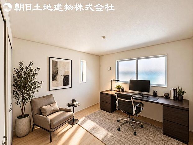 【書斎】2面より光を取り込み明るいお部屋となっております。※家具や小物等はCG合成です。