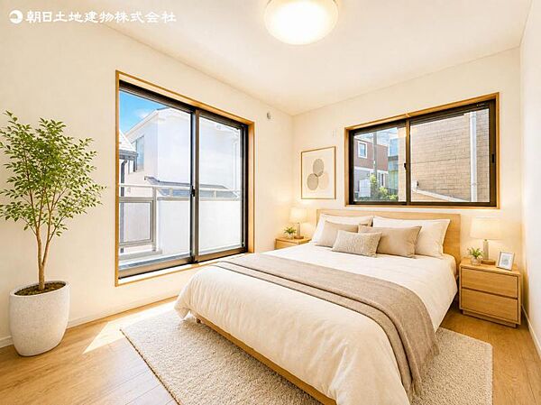 【寝室】時間がゆったりと流れるのを感じるプライベート空間です。リビングで楽しくすごしたあとはリラックスタイムを愉しめます。※家具等はCG合成です。