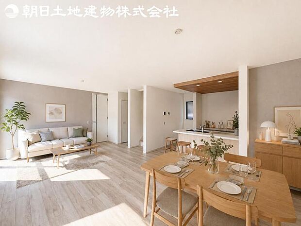 【リビング】静寂も喧騒も楽しめるご家族のお気に入りの大空間。いつまでもその場にいたくなる心地よさがご家族を繋げます。※家具等はCG合成です。