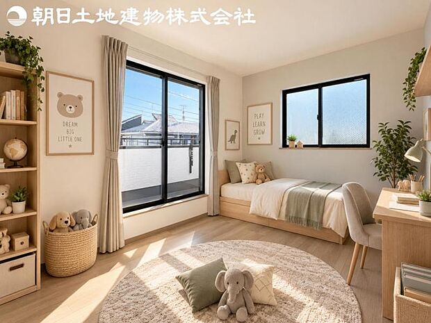 【子供部屋】道行く人の視線を気にせず暮らせる安心感。そして窓から見える空がさらなる解放感を演出します。※家具や小物等はCG合成です。