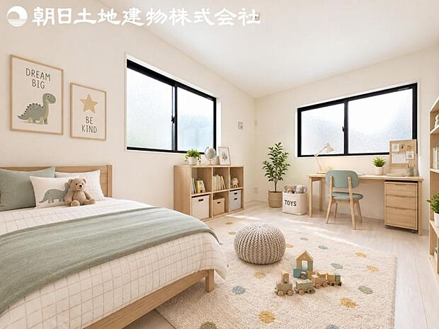 【子供部屋】2面より光を取り込み明るいお部屋となっております。※家具等はCG合成です。