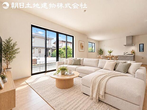 【リビング】静寂も喧騒も楽しめるご家族のお気に入りの大空間。いつまでもその場にいたくなる心地よさがご家族を繋げます。※家具や小物等はCG合成です。