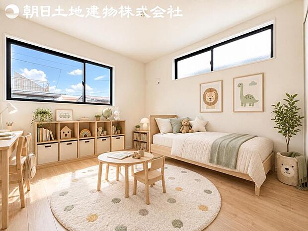 【子供部屋】道行く人の視線を気にせず暮らせる安心感。そして窓から見える空がさらなる解放感を演出します。※家具や小物等はCG合成です。