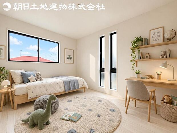 【子供部屋】道行く人の視線を気にせず暮らせる安心感。そして窓から見える空がさらなる解放感を演出します。※家具や小物等はCG合成です。