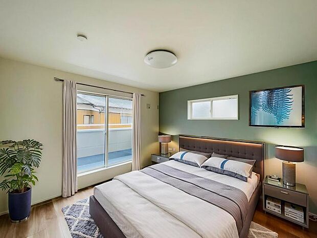 【洋室】二面採光となりますのでお部屋の中が明るいです！※家具はＣＧ合成の為付属しません。